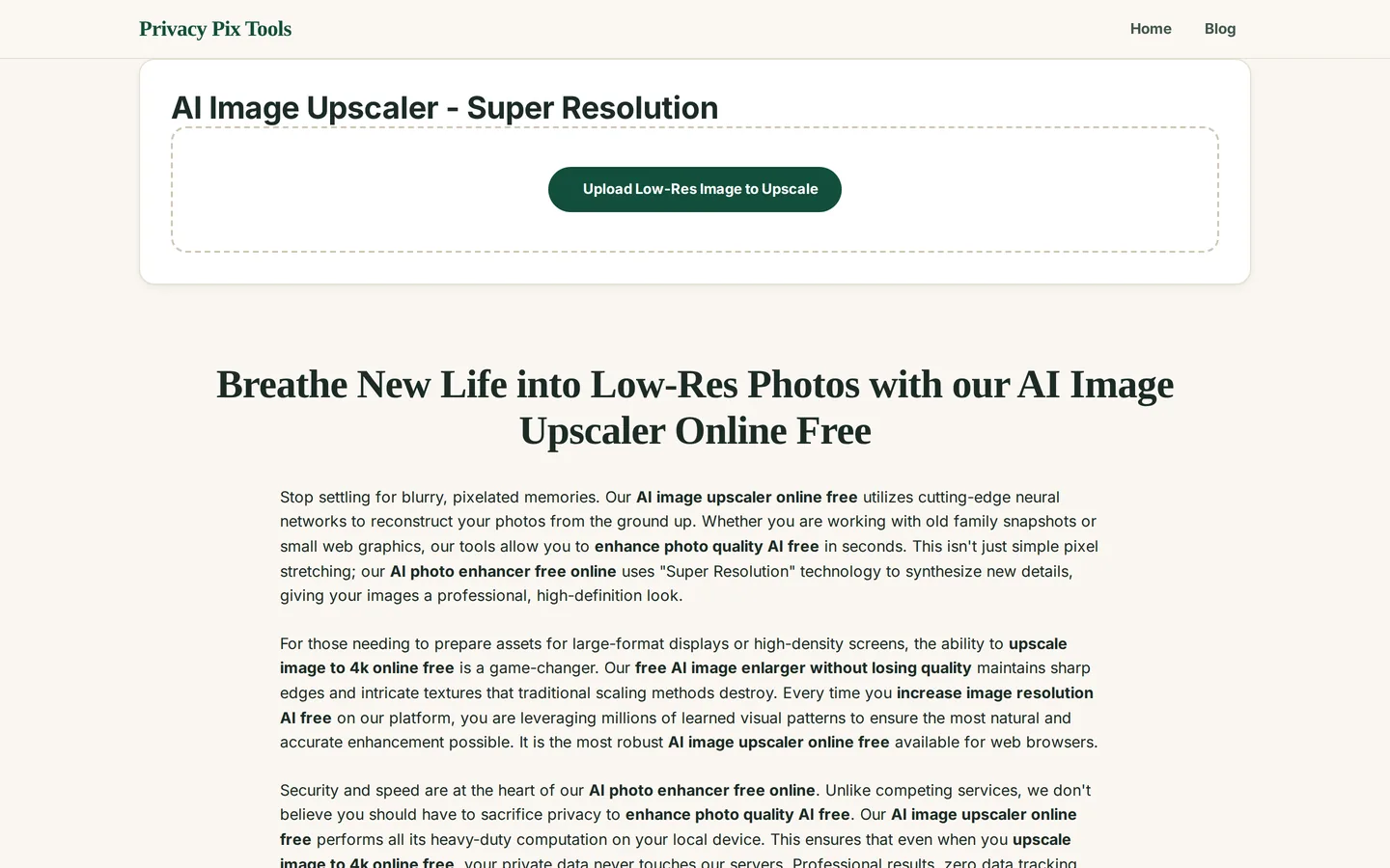 AI Image Upscaler with the Upload Low-Res Image to Upscale button