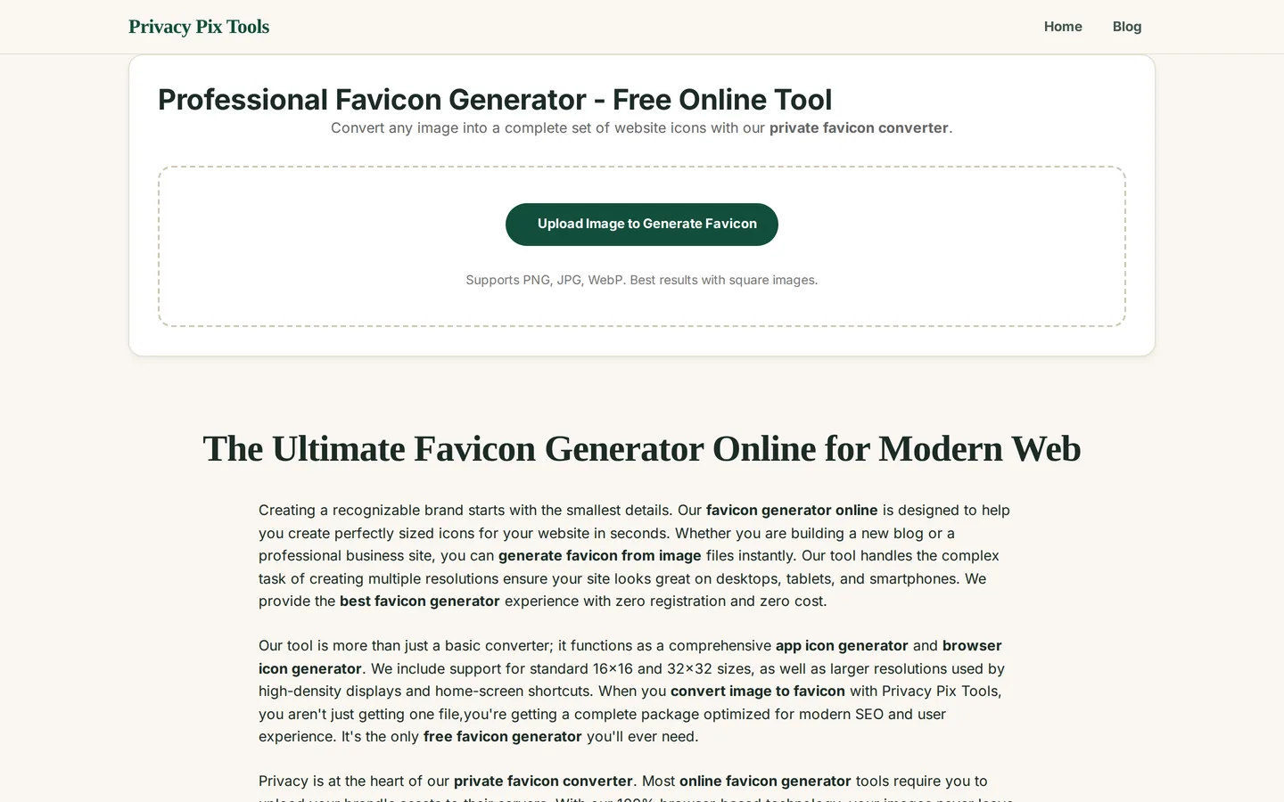Favicon generator upload screen recommending square images