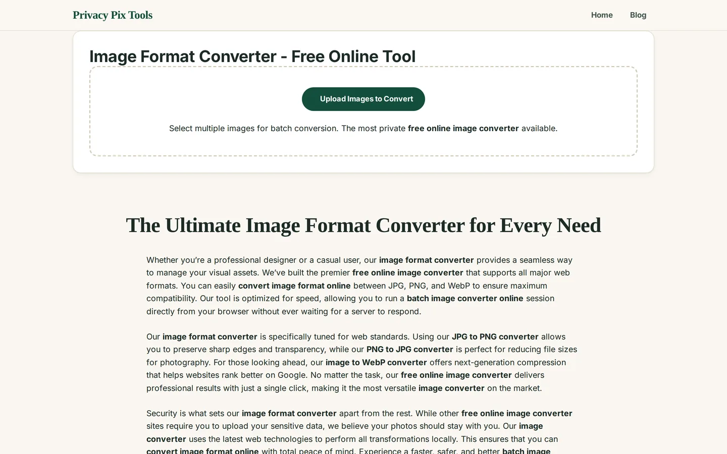 Image Format Converter upload screen with the Upload Images to Convert button