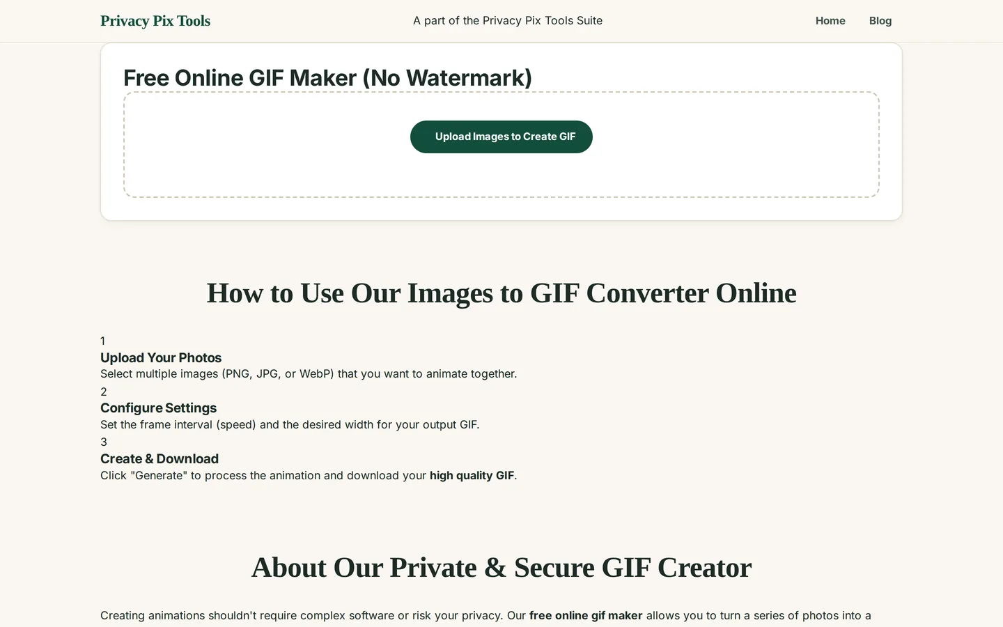 GIF Maker upload screen with Upload Images to Create GIF button