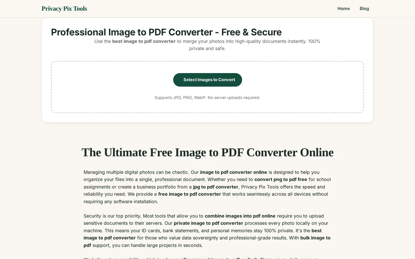 Image to PDF converter with the Select Images to Convert button