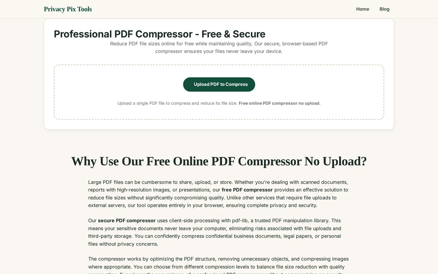 PDF Compressor with the Upload PDF to Compress button