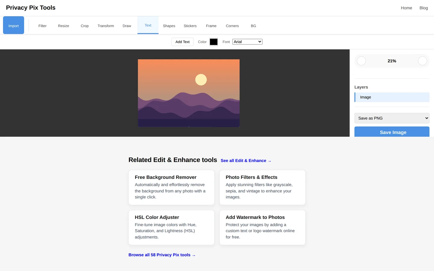 Text tool active in the photo editor with Add Text controls including color and font options