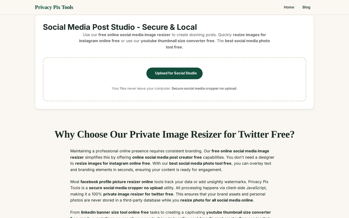 Social Media Post Studio upload screen