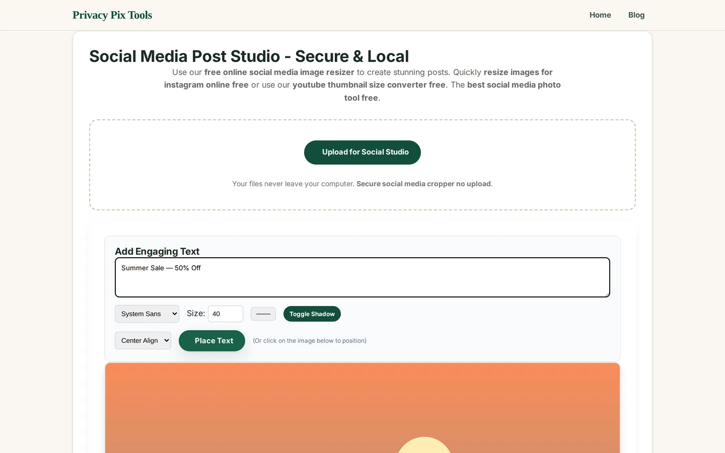 Adding styled overlay text to a social media image with font and shadow controls