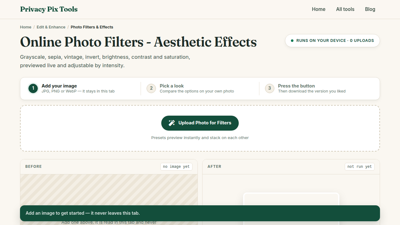 Screenshot of the new UI for Photo Filters & Effects