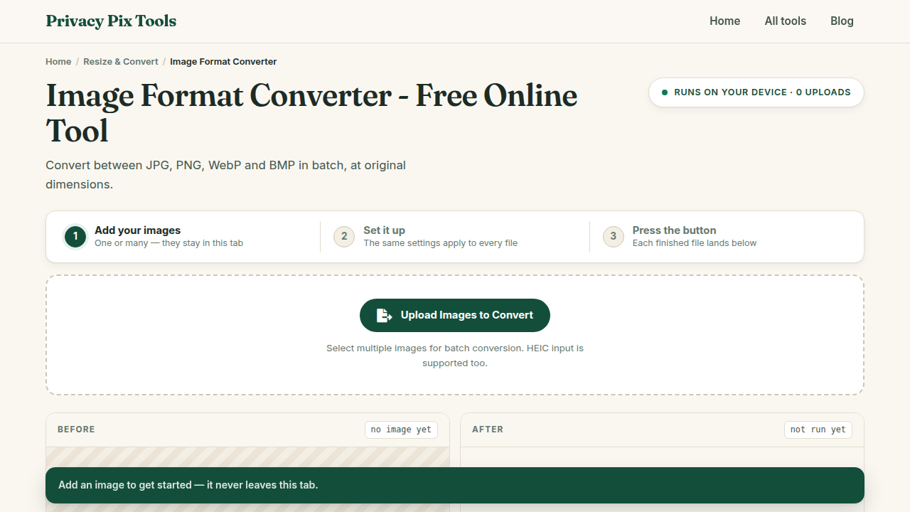 Screenshot of the new UI for Image Format Converter