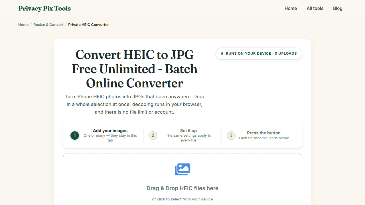 Screenshot of the new UI for Private HEIC Converter
