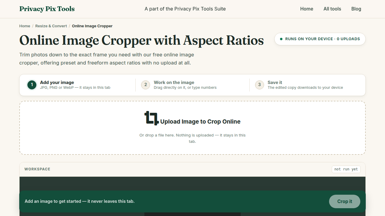 Screenshot of the new UI for Online Image Cropper