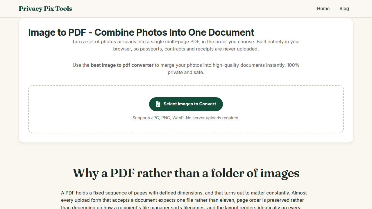 Screenshot of the new UI for Image to PDF Converter