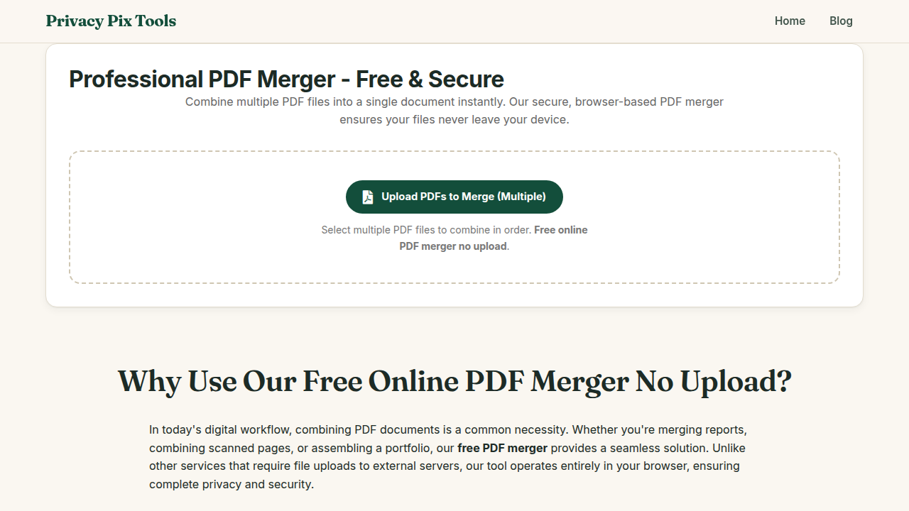 Screenshot of the new UI for PDF Merger