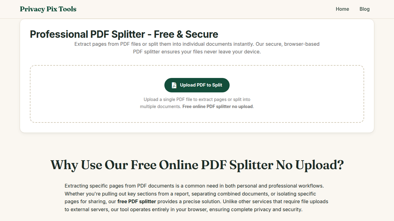 Screenshot of the new UI for PDF Splitter