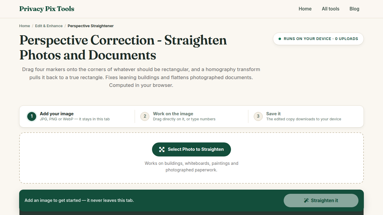 Screenshot of the new UI for Perspective Straightener