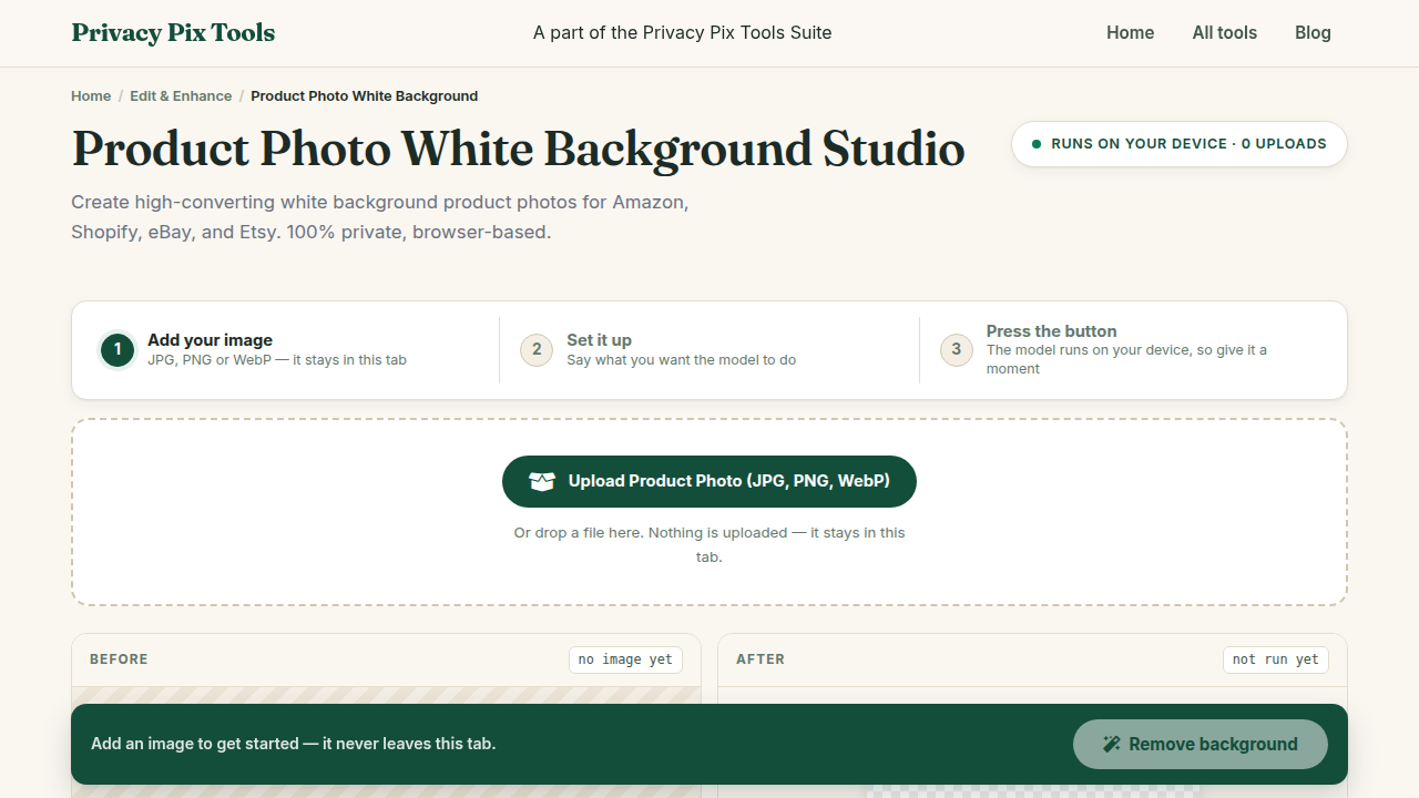 Screenshot of the new UI for Product Photo White Background