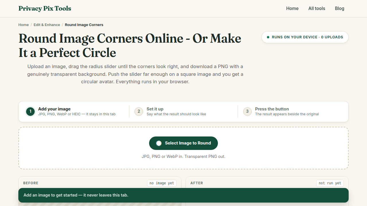 Screenshot of the new UI for Round Image Corners