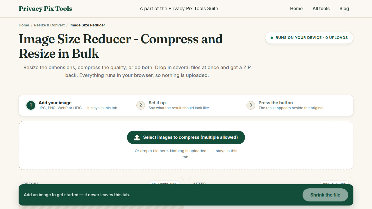 Screenshot of the new UI for Image Size Reducer