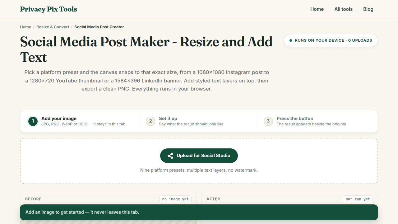 Screenshot of the new UI for Social Media Post Creator