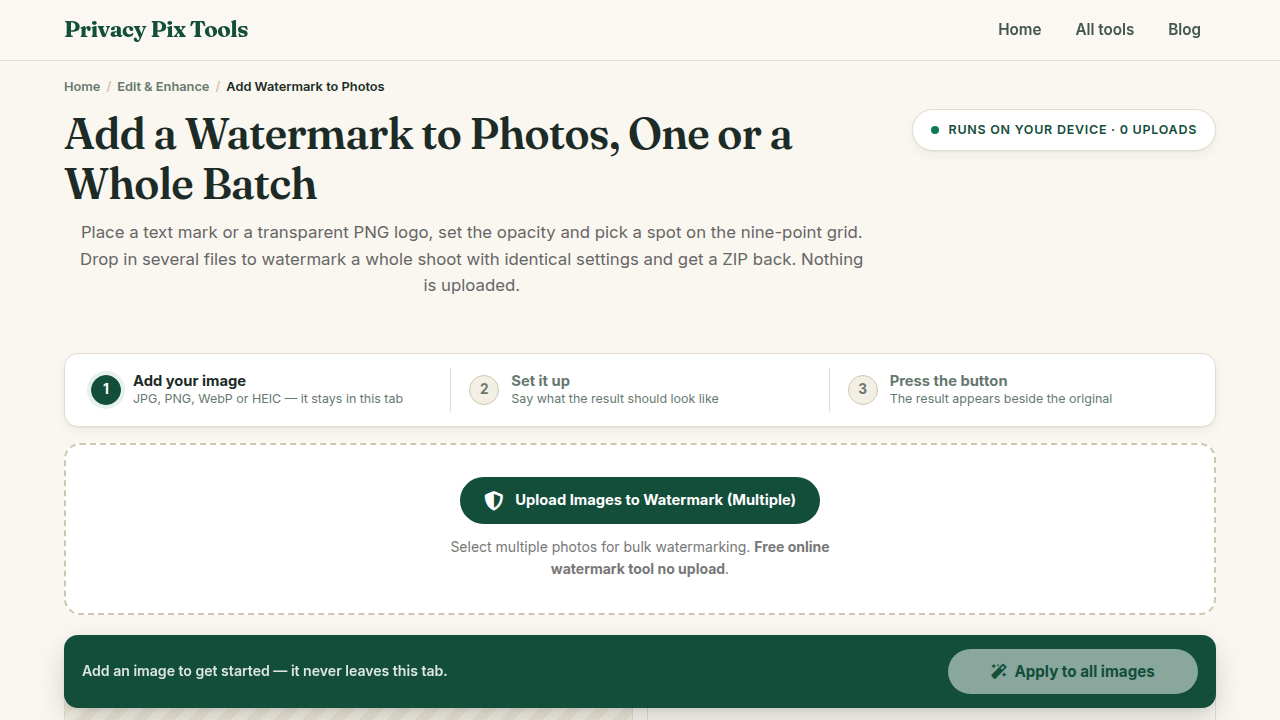 Screenshot of the new UI for Add Watermark to Photos